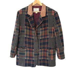 Vintage Wool Blend Patchwork Plaid Blazer Jacket Laura Jefferies Patchwork Large